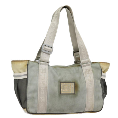 CHANEL Sports Tote Bag Nylon Gray Silver CC bs17659