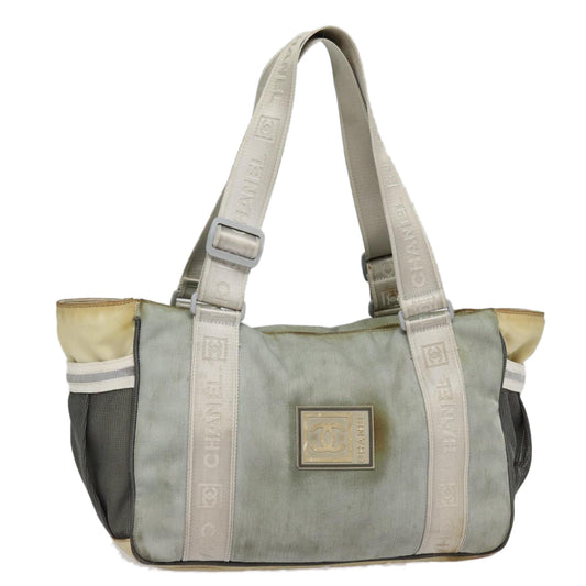 CHANEL Sports Tote Bag Nylon Gray Silver CC bs17659