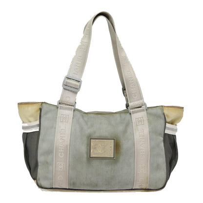 CHANEL Sports Tote Bag Nylon Gray Silver CC bs17659