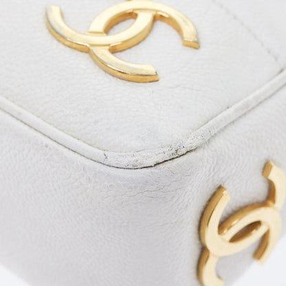 CHANEL Chain Shoulder Bag Caviar Skin White Gold CC bs17674