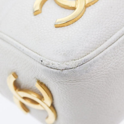 CHANEL Chain Shoulder Bag Caviar Skin White Gold CC bs17674