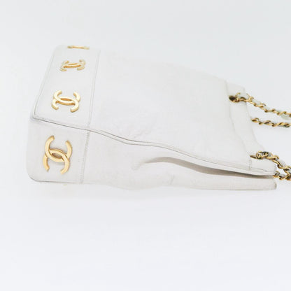CHANEL Chain Shoulder Bag Caviar Skin White Gold CC bs17674