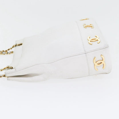 CHANEL Chain Shoulder Bag Caviar Skin White Gold CC bs17674
