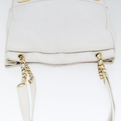 CHANEL Chain Shoulder Bag Caviar Skin White Gold CC bs17674