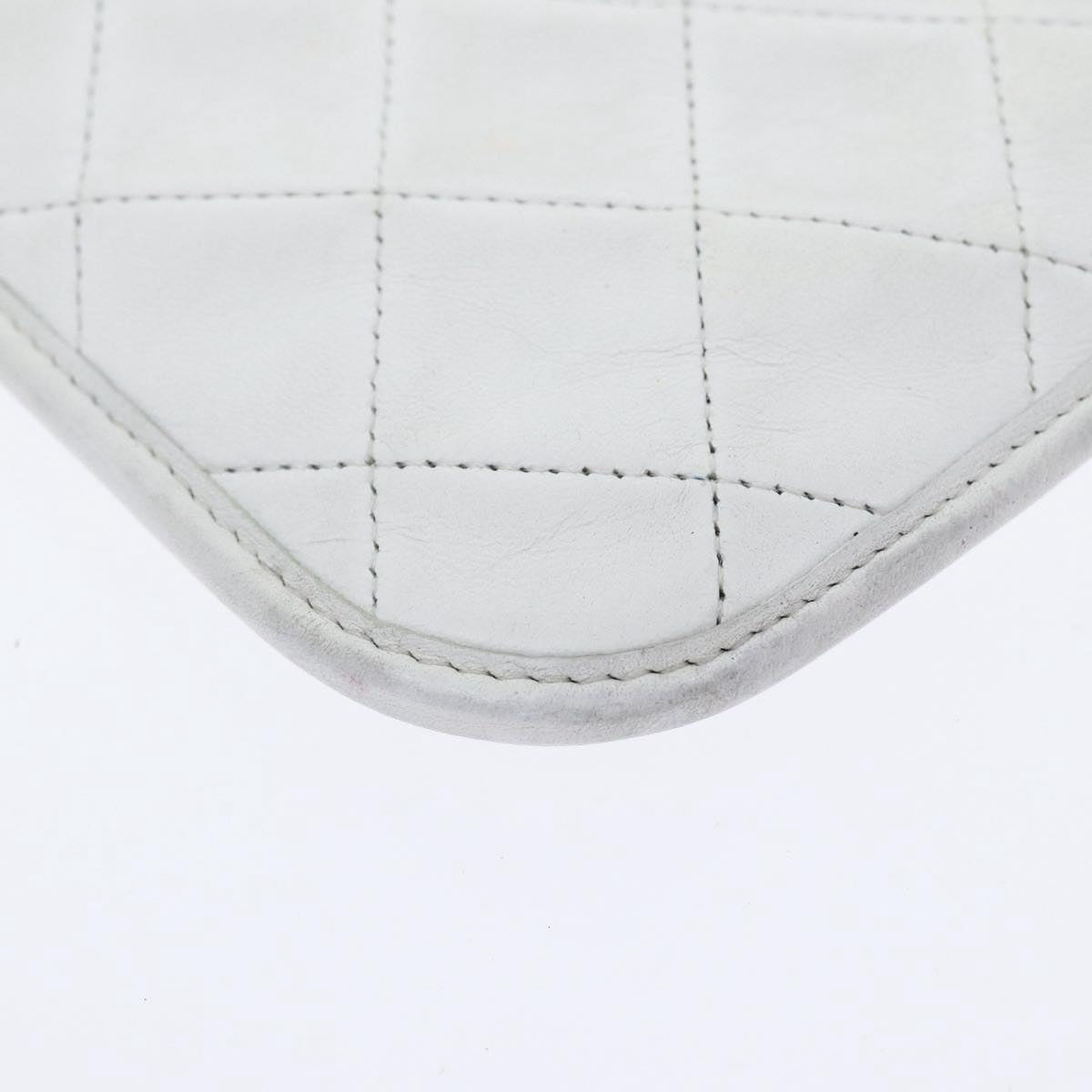 CHANEL Matelasse Chain Shoulder Bag Lamb Skin White Gold CC bs17675