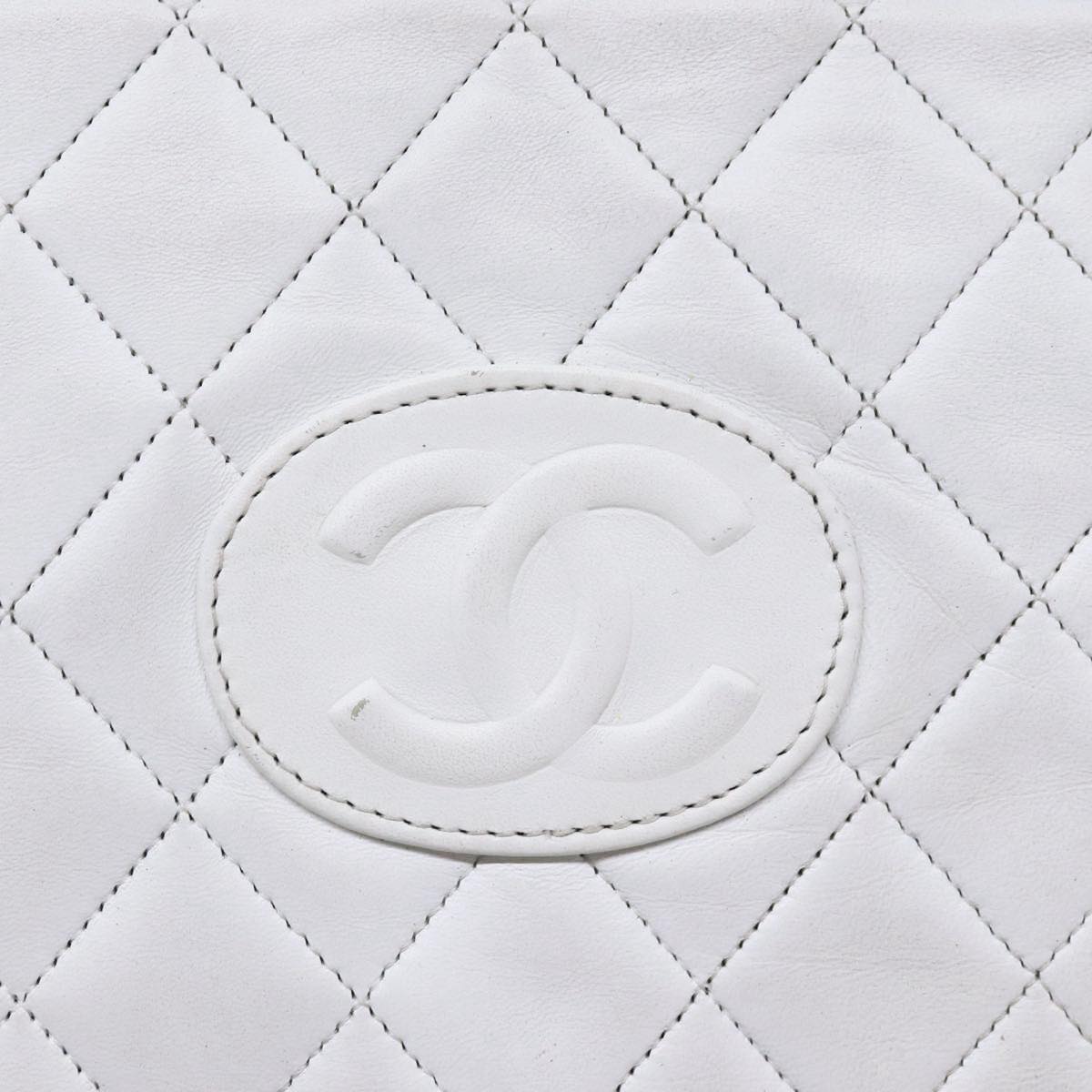 CHANEL Matelasse Chain Shoulder Bag Lamb Skin White Gold CC bs17675