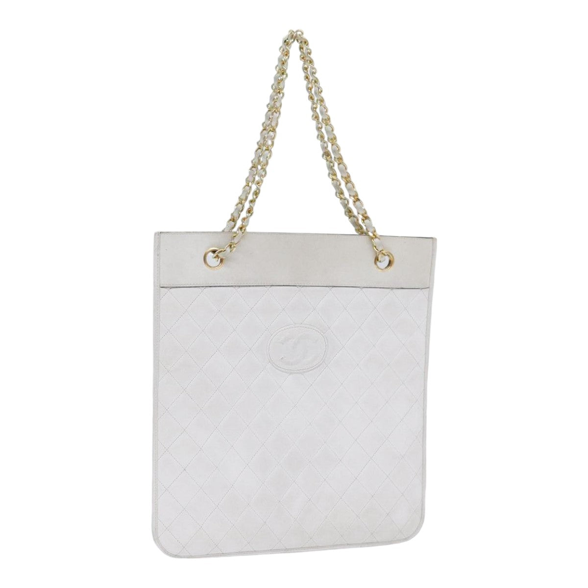 CHANEL Matelasse Chain Shoulder Bag Lamb Skin White Gold CC bs17675