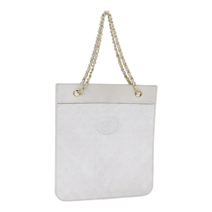 CHANEL Matelasse Chain Shoulder Bag Lamb Skin White Gold CC bs17675