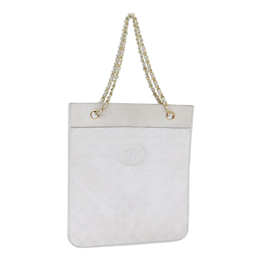 CHANEL Matelasse Chain Shoulder Bag Lamb Skin White Gold CC bs17675
