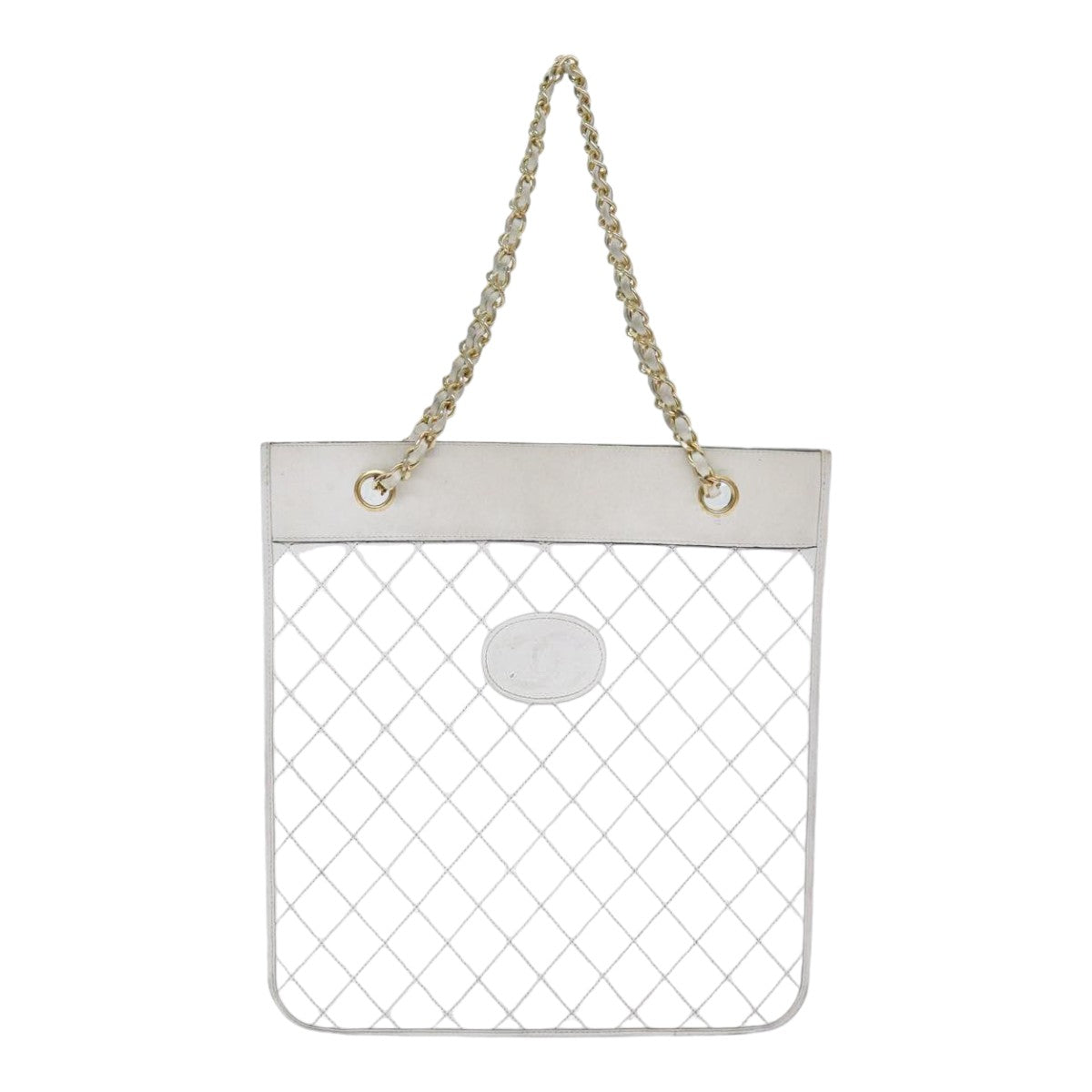 CHANEL Matelasse Chain Shoulder Bag Lamb Skin White Gold CC bs17675