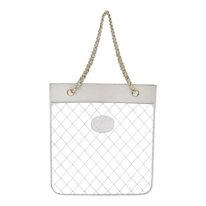 CHANEL Matelasse Chain Shoulder Bag Lamb Skin White Gold CC bs17675