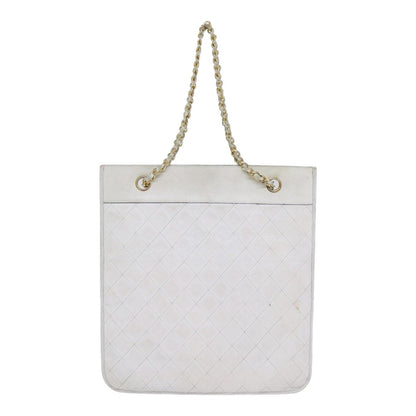 CHANEL Matelasse Chain Shoulder Bag Lamb Skin White Gold CC bs17675