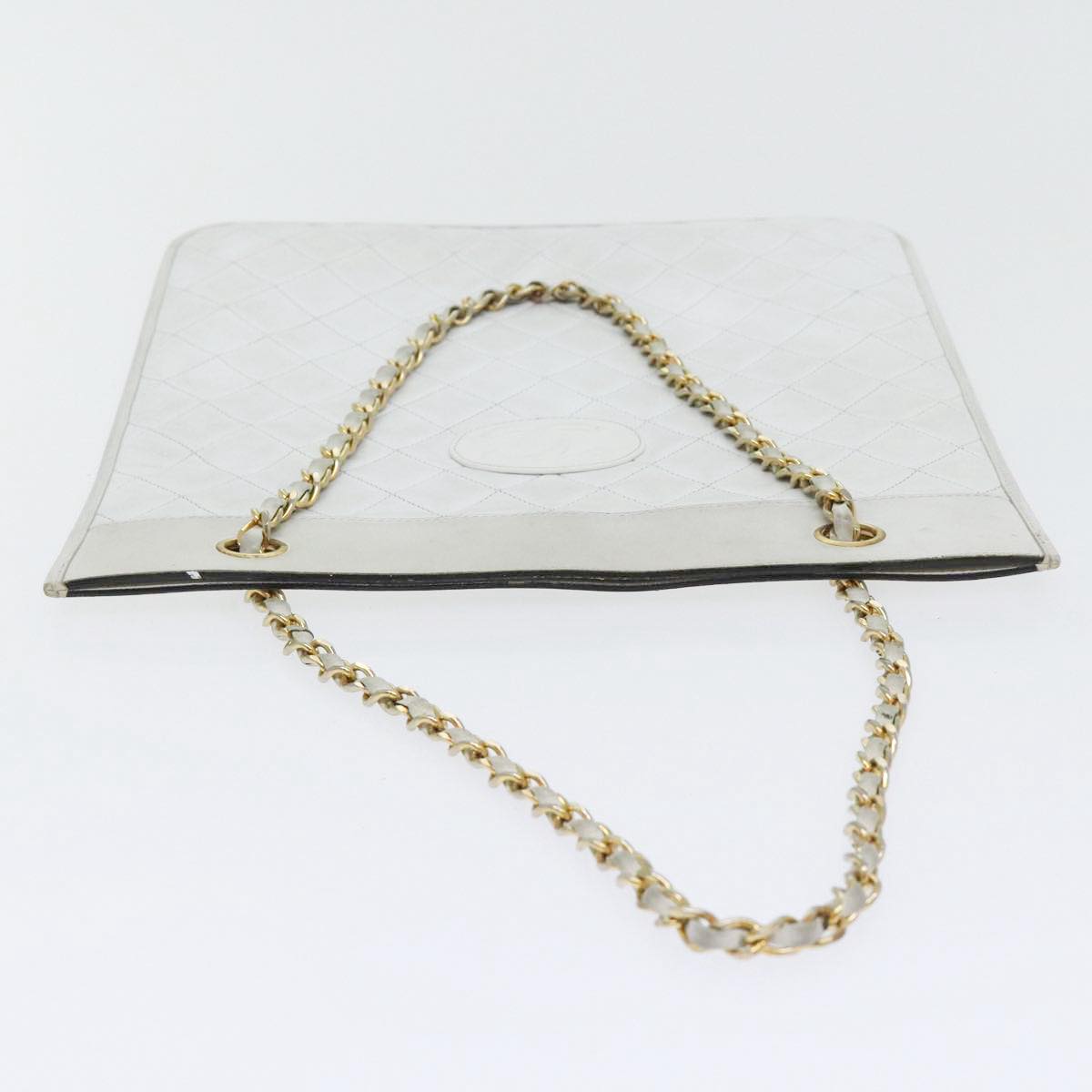 CHANEL Matelasse Chain Shoulder Bag Lamb Skin White Gold CC bs17675