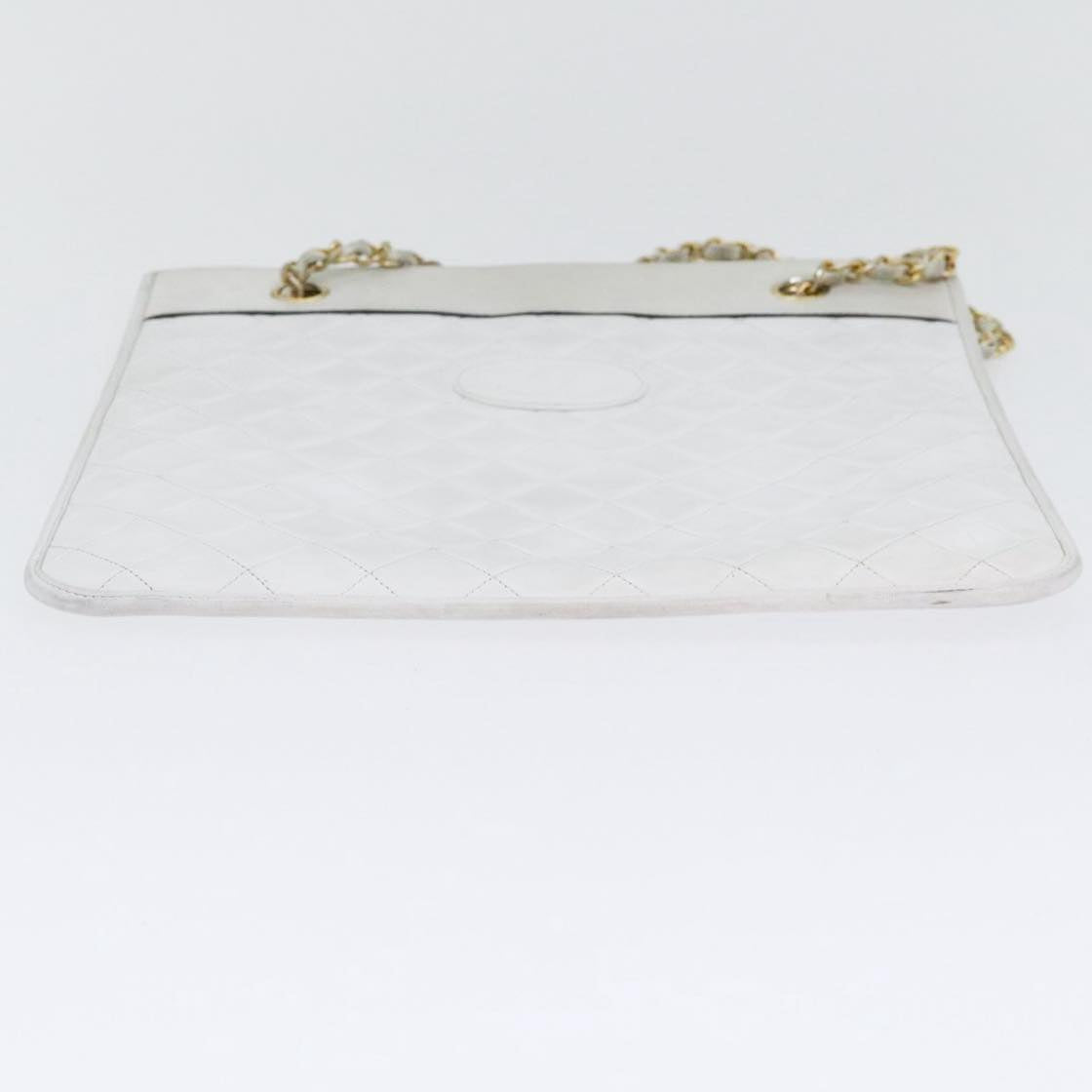 CHANEL Matelasse Chain Shoulder Bag Lamb Skin White Gold CC bs17675