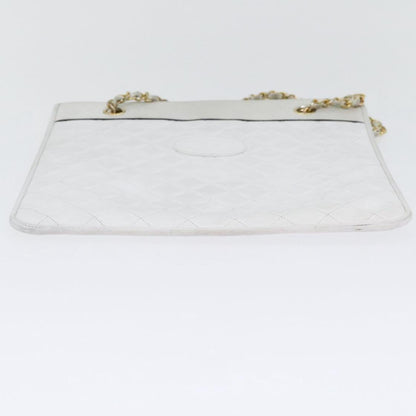 CHANEL Matelasse Chain Shoulder Bag Lamb Skin White Gold CC bs17675