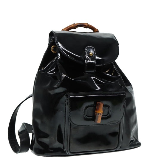 GUCCI Bamboo Backpack Enamel Black Gold 003 3444 0030  bs17710