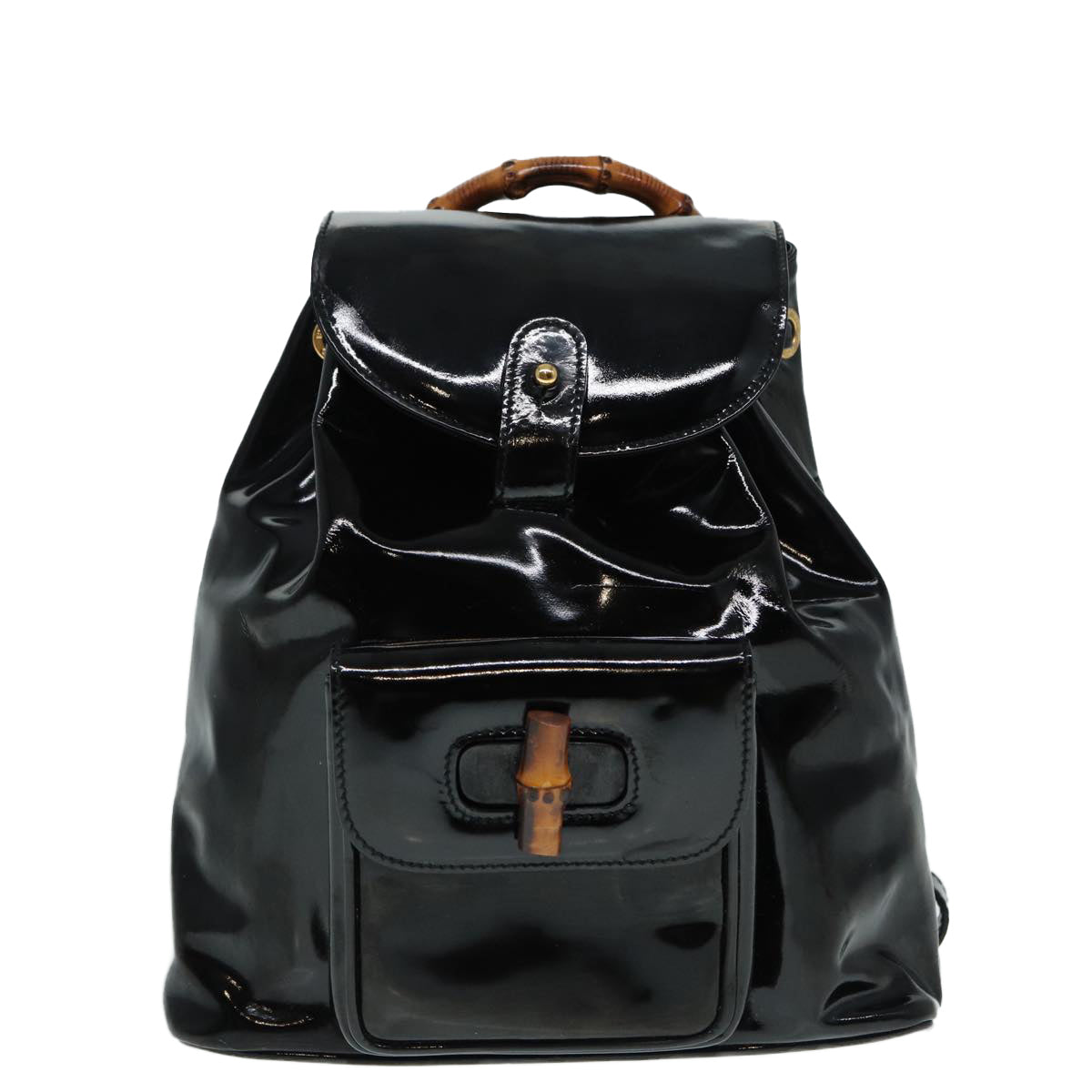 GUCCI Bamboo Backpack Enamel Black Gold 003 3444 0030  bs17710