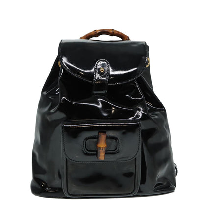 GUCCI Bamboo Backpack Enamel Black Gold 003 3444 0030  bs17710