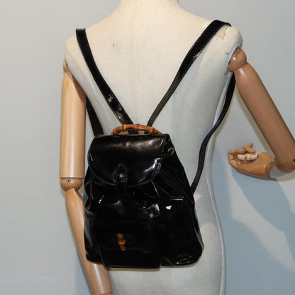 GUCCI Bamboo Backpack Enamel Black Gold 003 3444 0030  bs17710