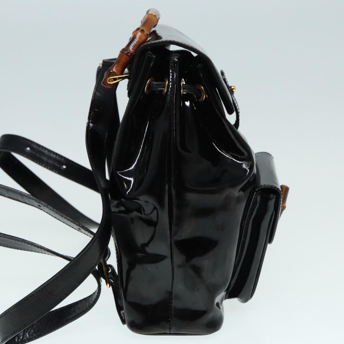 GUCCI Bamboo Backpack Enamel Black Gold 003 3444 0030  bs17710