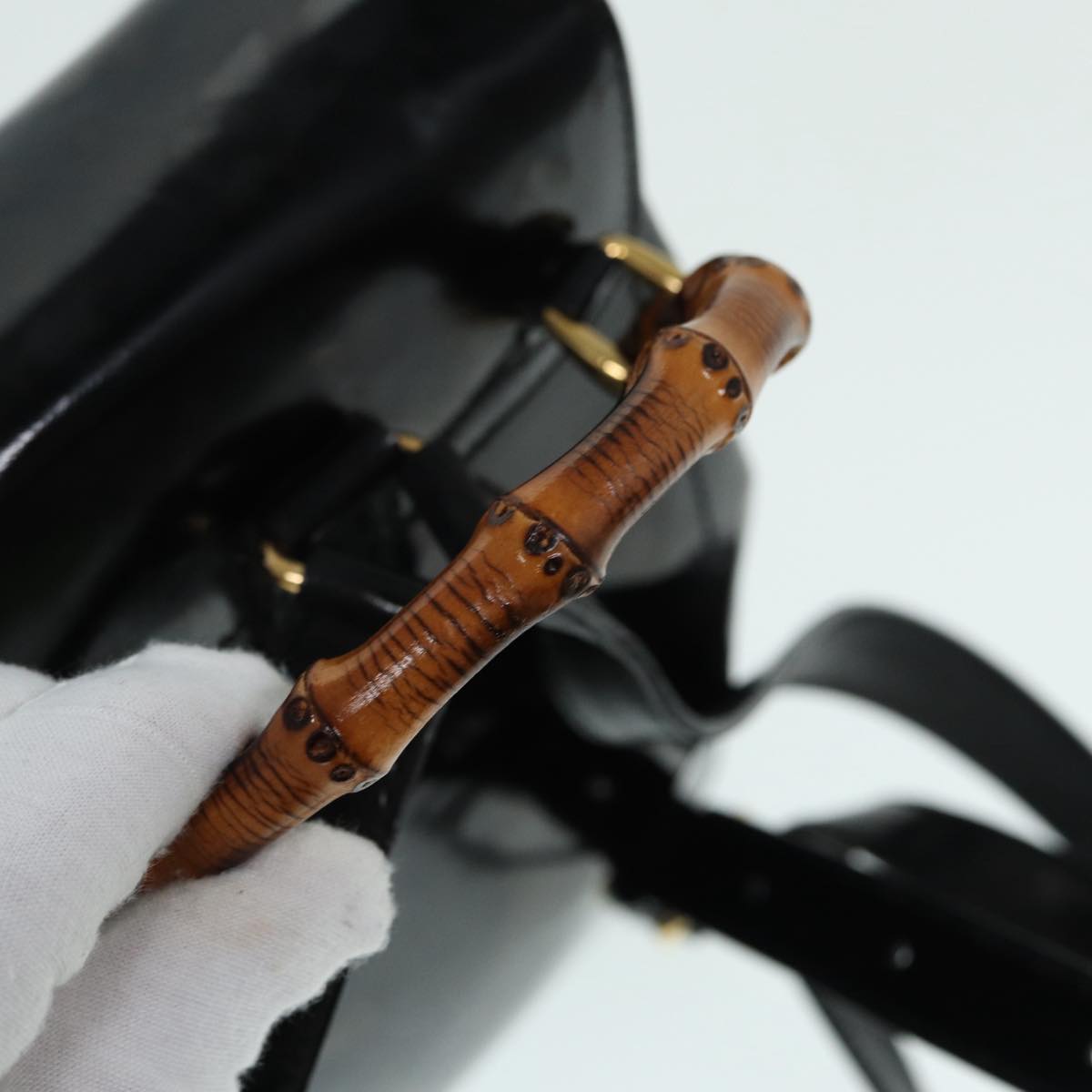 GUCCI Bamboo Backpack Enamel Black Gold 003 3444 0030  bs17710
