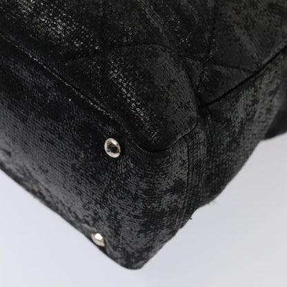 CHANEL Paris Biarritz MM Tote Bag Coated Canvas Black Silver CC bs17785