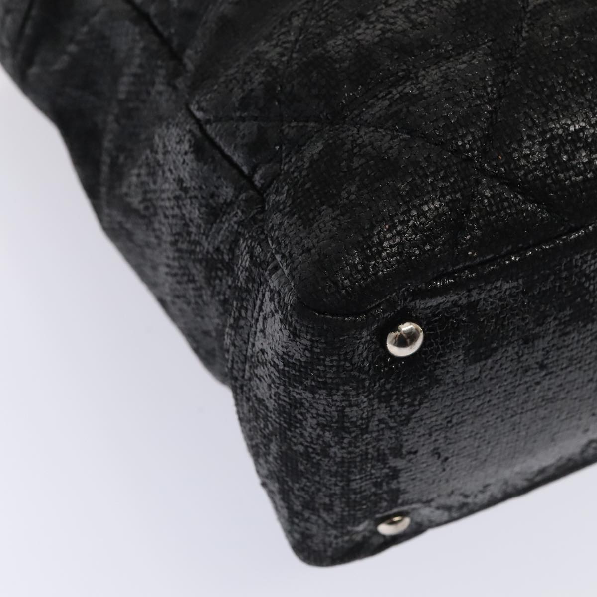CHANEL Paris Biarritz MM Tote Bag Coated Canvas Black Silver CC bs17785