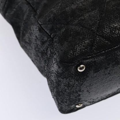 CHANEL Paris Biarritz MM Tote Bag Coated Canvas Black Silver CC bs17785