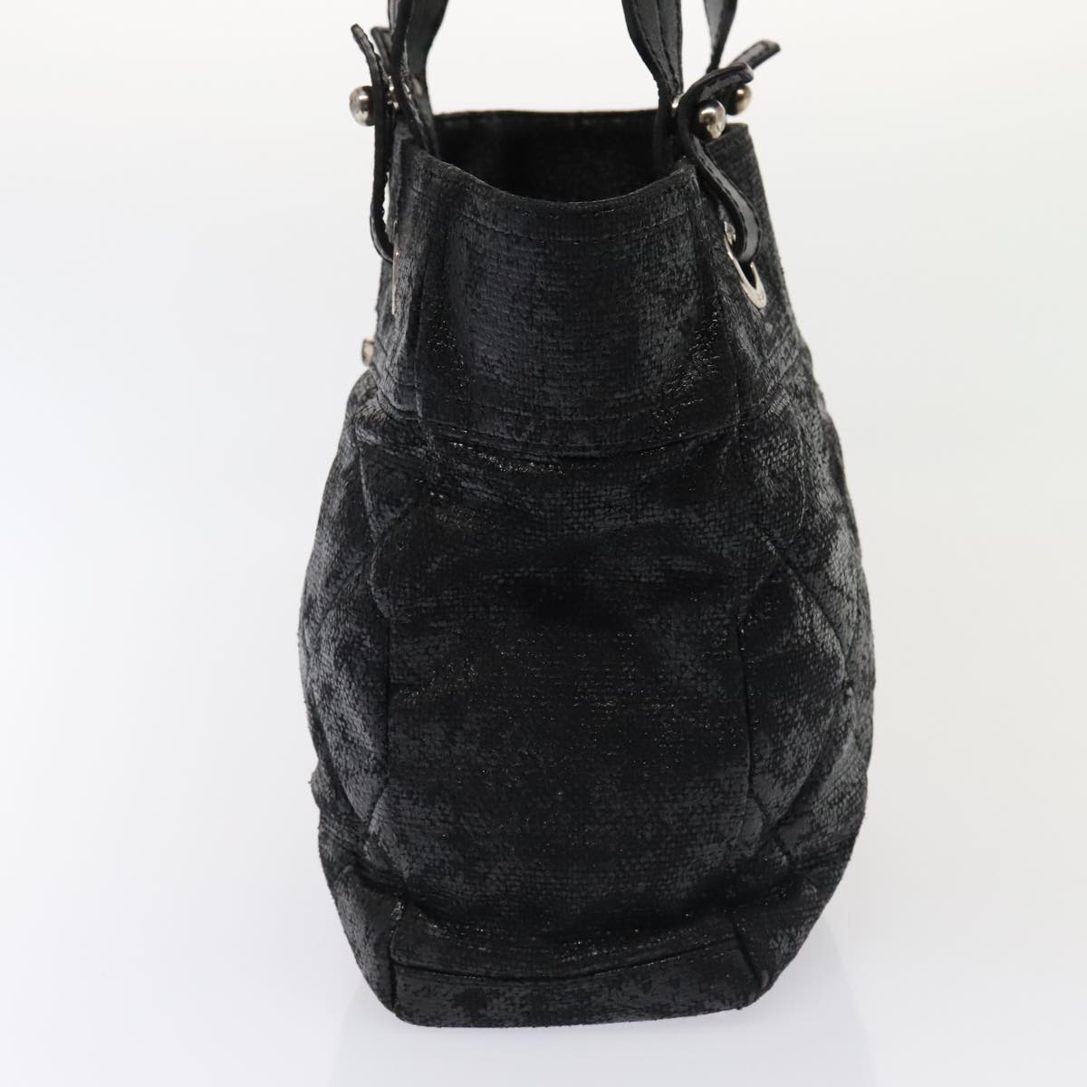 CHANEL Paris Biarritz MM Tote Bag Coated Canvas Black Silver CC bs17785