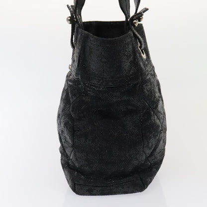 CHANEL Paris Biarritz MM Tote Bag Coated Canvas Black Silver CC bs17785