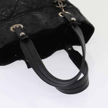 CHANEL Paris Biarritz MM Tote Bag Coated Canvas Black Silver CC bs17785