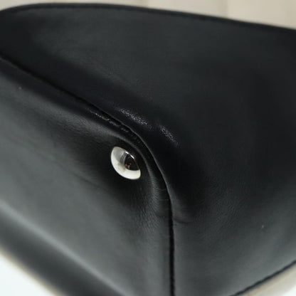 CHANEL Cambon Line Hand Bag Leather White Silver black CC bs17836