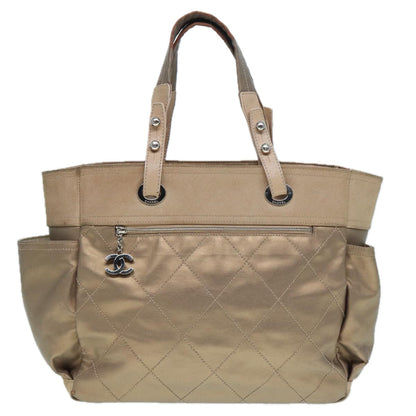 CHANEL Paris Biarritz MM Tote Bag Coated Canvas Gold Tone Silver CC bs17902