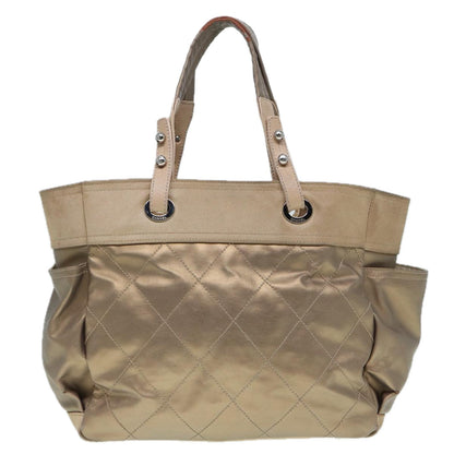 CHANEL Paris Biarritz MM Tote Bag Coated Canvas Gold Tone Silver CC bs17902