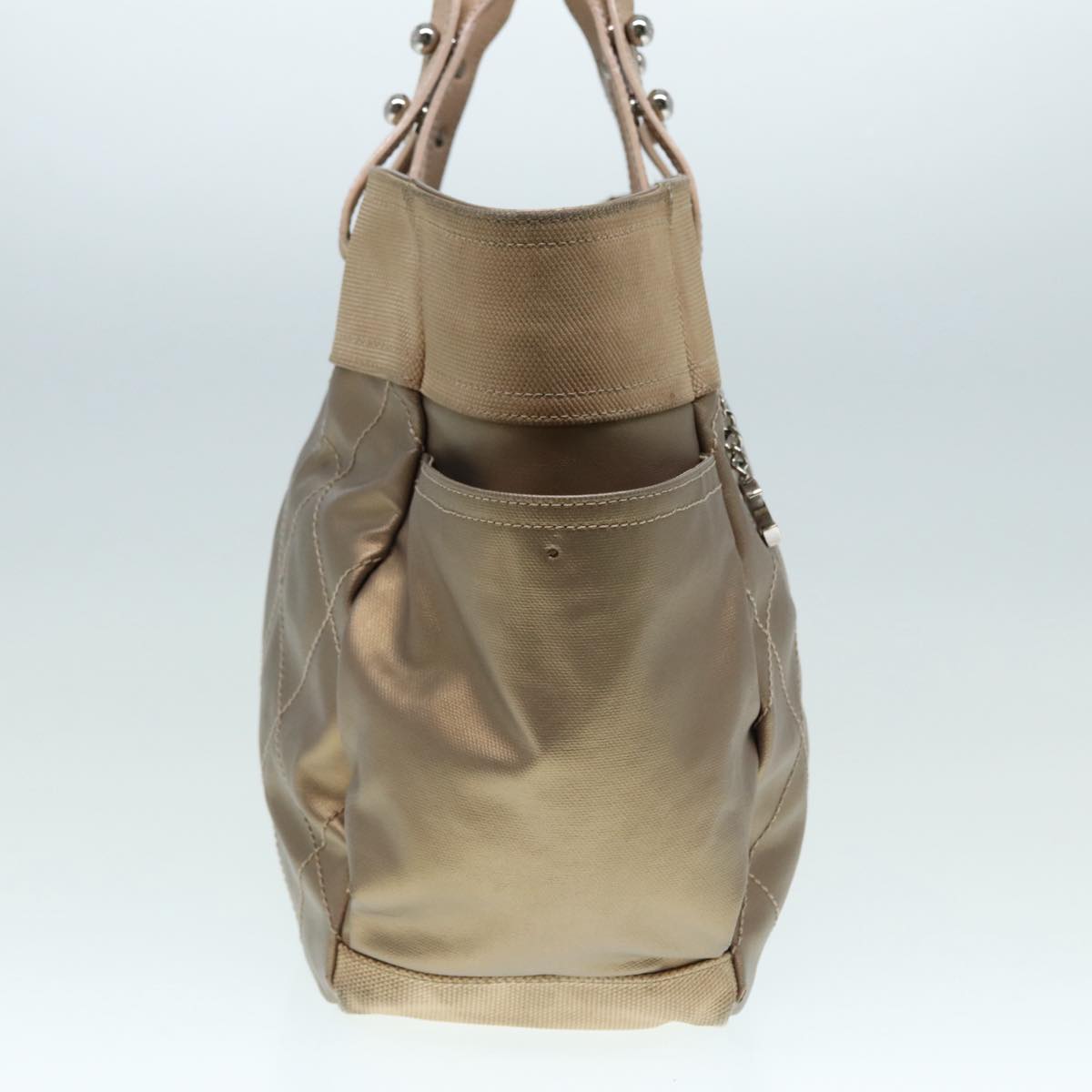CHANEL Paris Biarritz MM Tote Bag Coated Canvas Gold Tone Silver CC bs17902