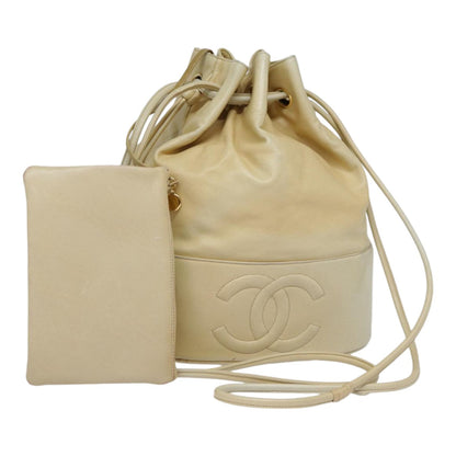 CHANEL Shoulder Bag Lamb Skin Beige Gold CC bs17904