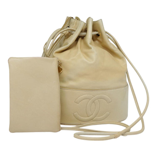 CHANEL Shoulder Bag Lamb Skin Beige Gold CC bs17904