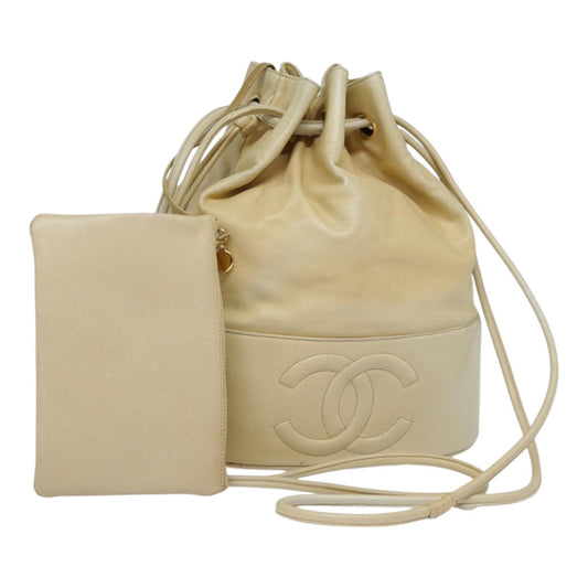 CHANEL Shoulder Bag Lamb Skin Beige Gold CC bs17904