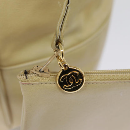 CHANEL Shoulder Bag Lamb Skin Beige Gold CC bs17904