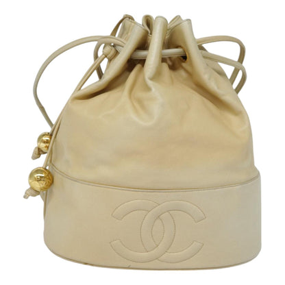 CHANEL Shoulder Bag Lamb Skin Beige Gold CC bs17904