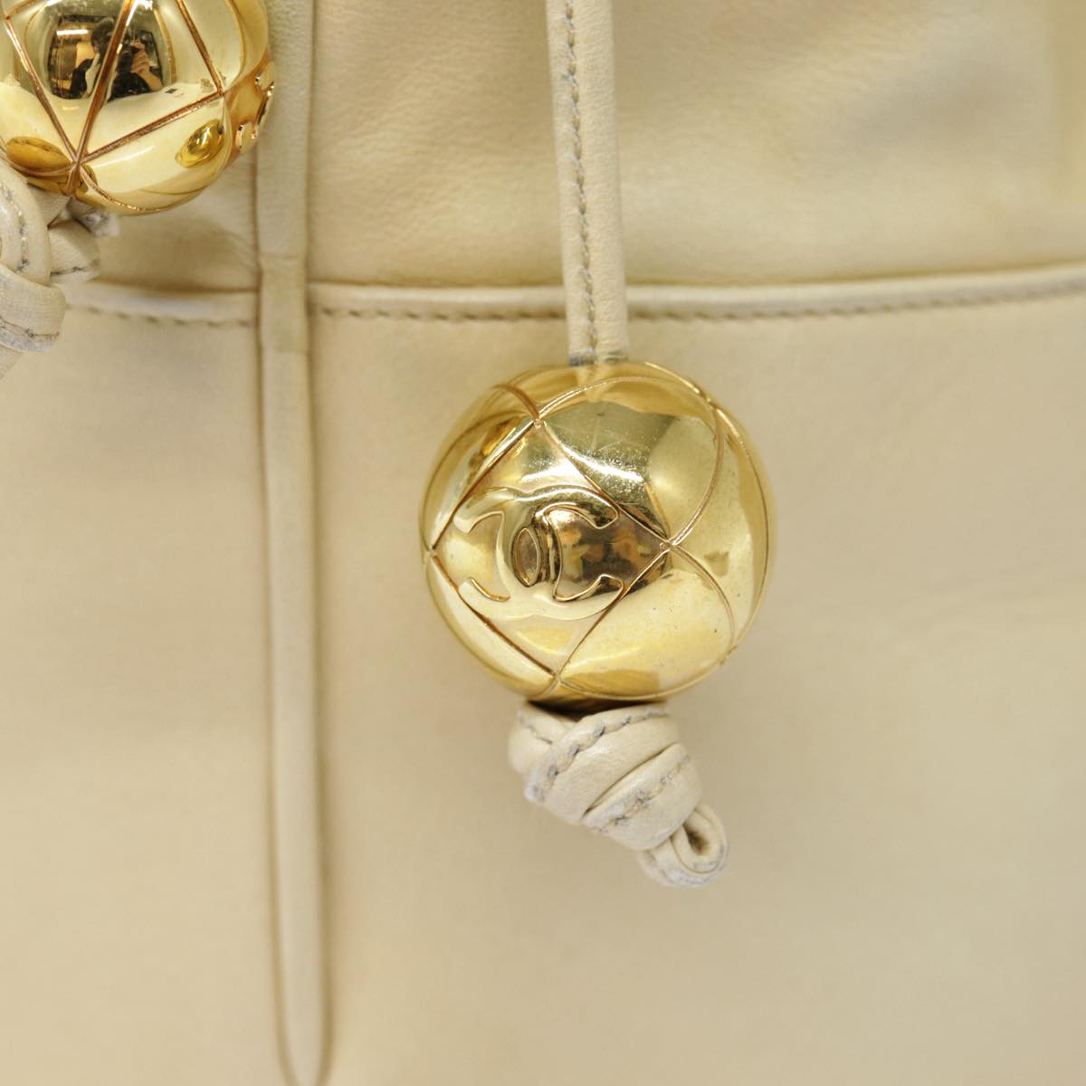CHANEL Shoulder Bag Lamb Skin Beige Gold CC bs17904