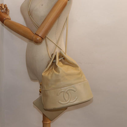 CHANEL Shoulder Bag Lamb Skin Beige Gold CC bs17904