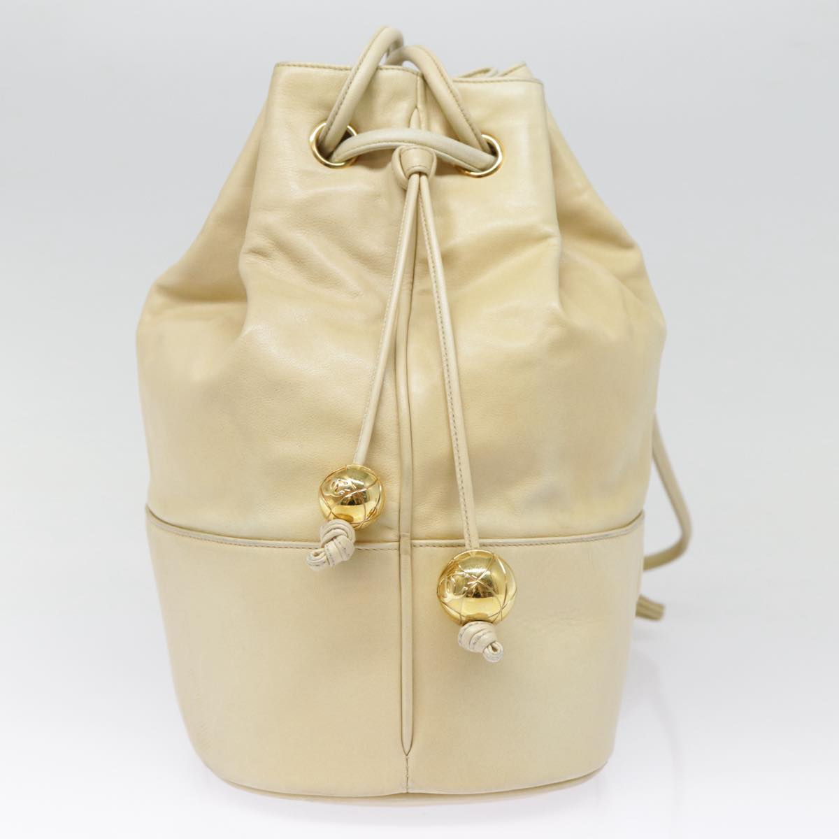 CHANEL Shoulder Bag Lamb Skin Beige Gold CC bs17904