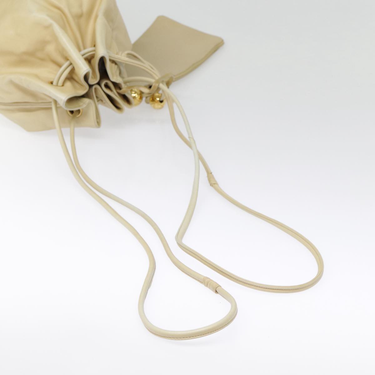 CHANEL Shoulder Bag Lamb Skin Beige Gold CC bs17904