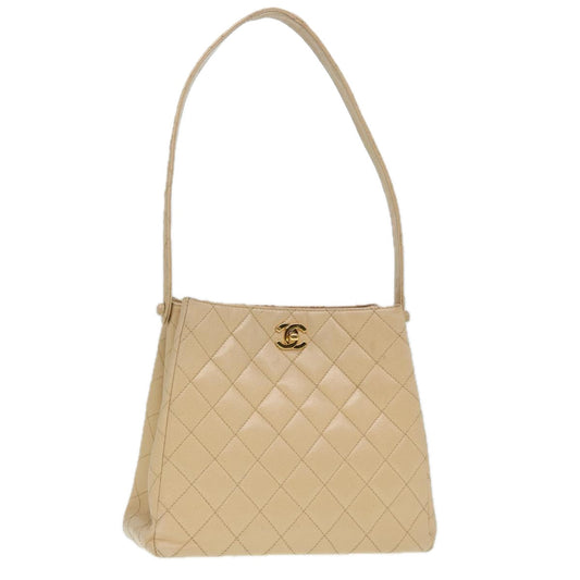 CHANEL Shoulder Bag Caviar Skin Beige Gold CC bs17980