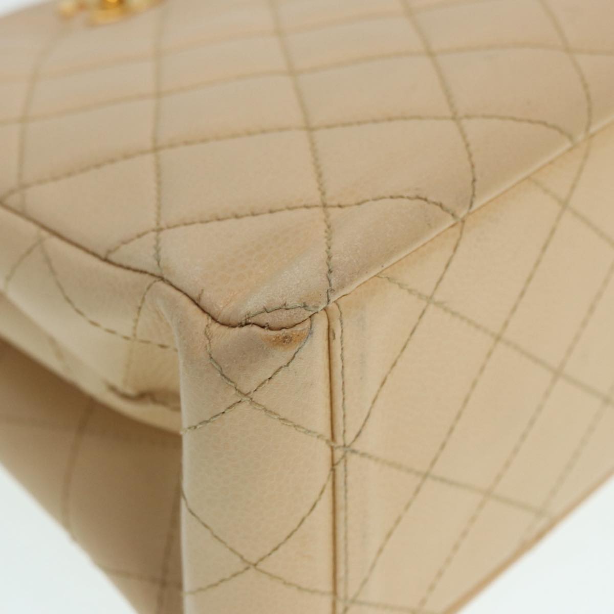 CHANEL Shoulder Bag Caviar Skin Beige Gold CC bs17980