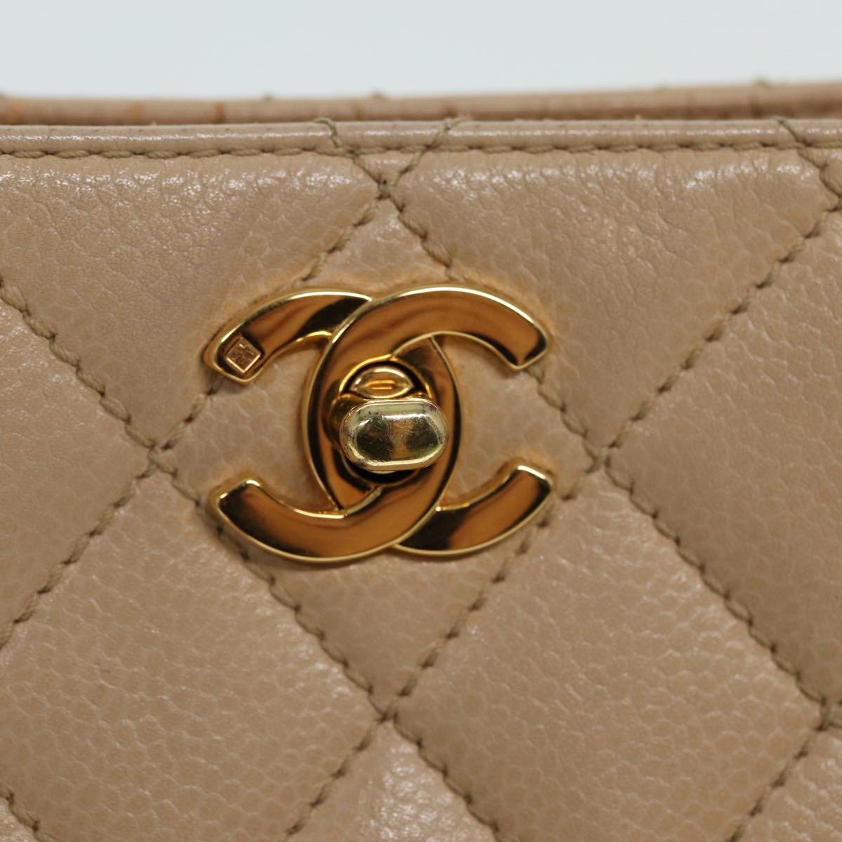 CHANEL Shoulder Bag Caviar Skin Beige Gold CC bs17980
