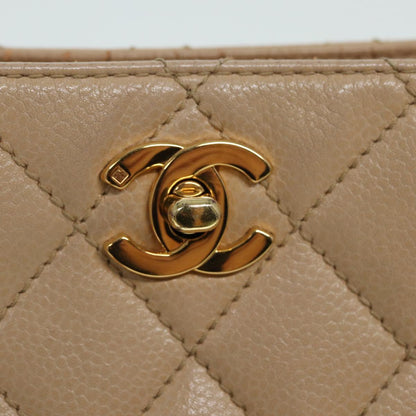 CHANEL Shoulder Bag Caviar Skin Beige Gold CC bs17980