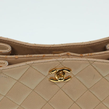 CHANEL Shoulder Bag Caviar Skin Beige Gold CC bs17980