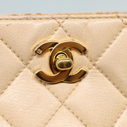 CHANEL Shoulder Bag Caviar Skin Beige Gold CC bs17980